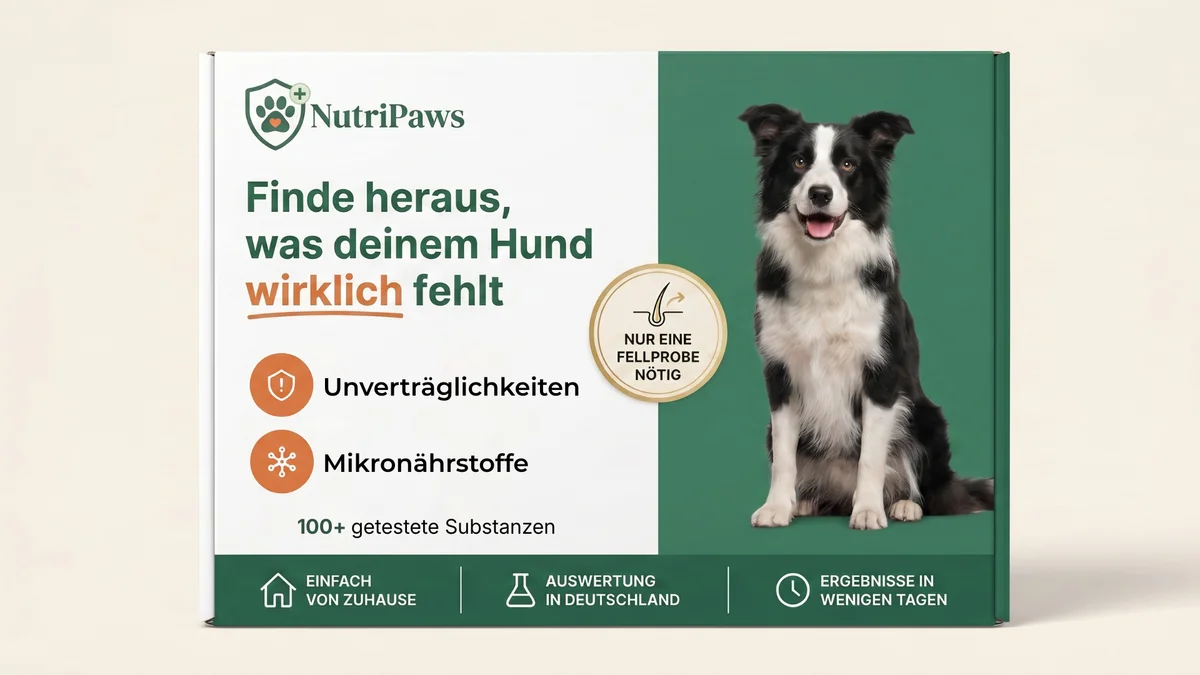 NutriPaws Pro Check Verpackung mit Hund - Haaranalyse für Haustiere mit Unverträglichkeits- und Mikronährstofftest