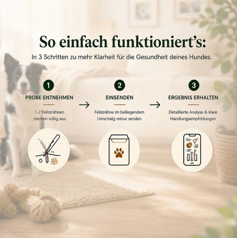 So funktioniert die NutriPaws Haaranalyse für Haustiere - Probenentnahme bequem von zuhause