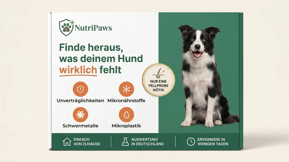 NutriPaws Komplett Check Verpackung mit Hund - Haaranalyse für Haustiere: Unverträglichkeiten, Mikronährstoffe, Schwermetalle, Mikroplastik